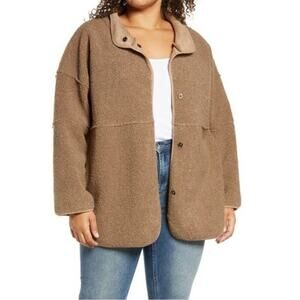 ASTR 🆕 Snap Front Teddy Jacket 2X Stand Collar Long Sleeve Camel NWT